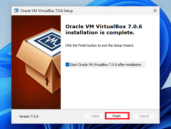 סיים את התקנת VirtualBox
