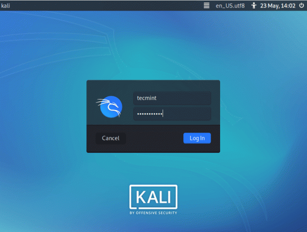 Экран входа в Kali Linux