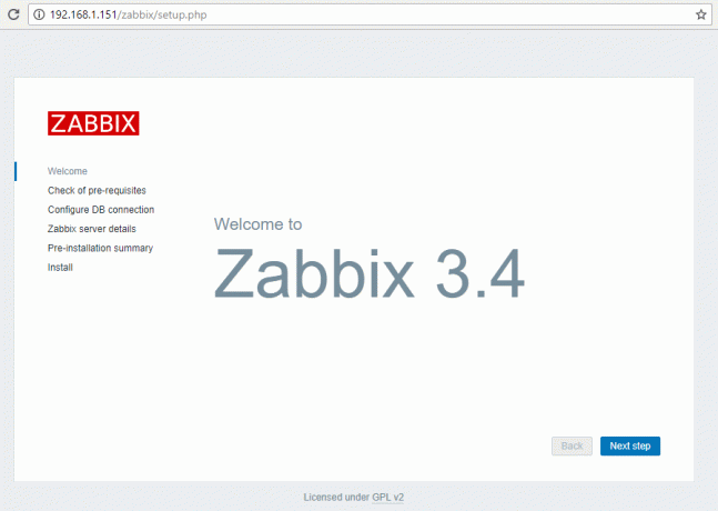 Экран приветствия Zabbix