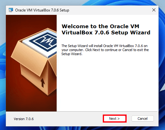 אשף ההתקנה של VirtualBox