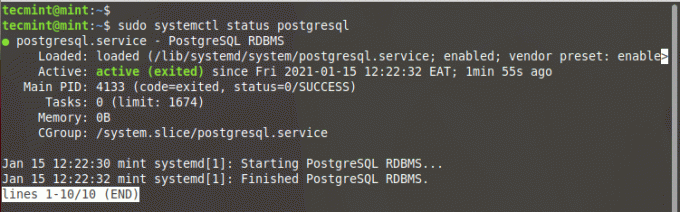Проверить статус PostgreSQL