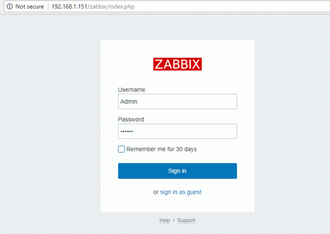 Вход для администратора Zabbix