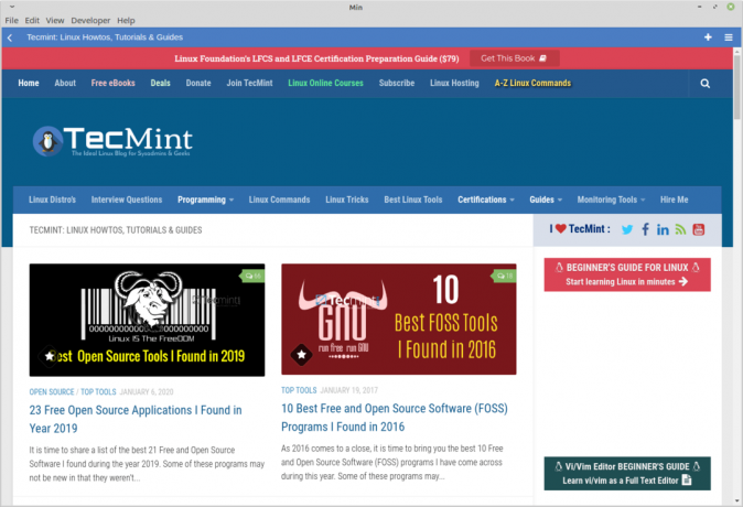 Веб-браузер Min для Linux