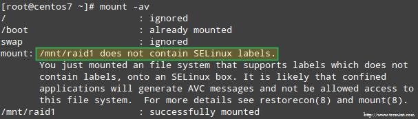 Ошибка монтирования SELinux RAID