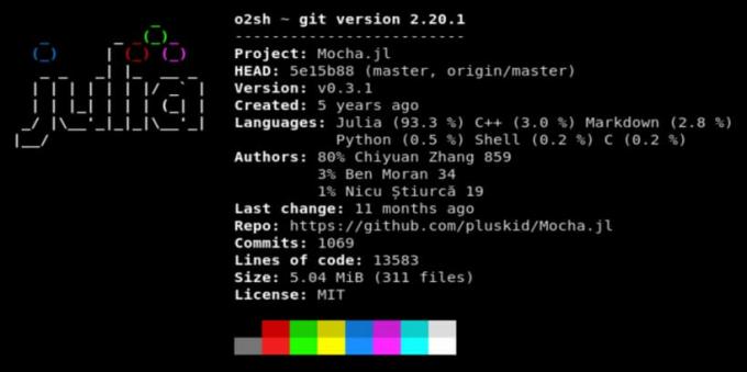 Onefetch - показать информацию о проекте Git