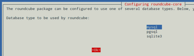 Selectați Tip bază de date Roundcube