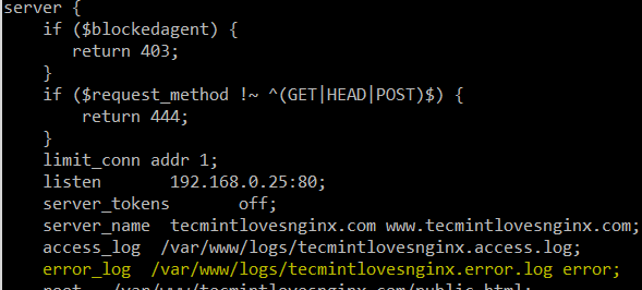 Registro de errores de Nginx