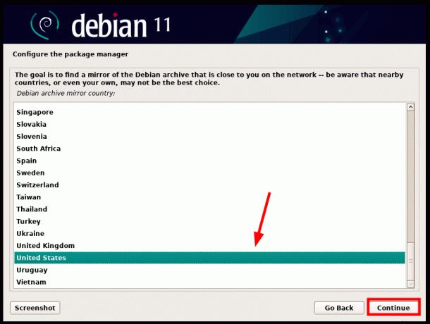 Wählen Sie Debian Mirror Country