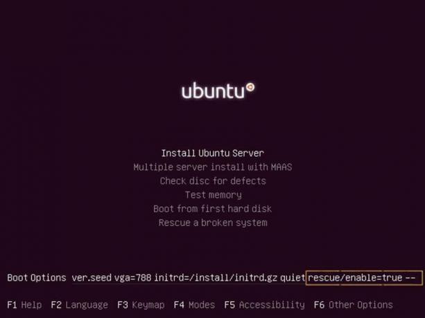 Įgalinkite „Ubuntu Rescue Boot“ parinktį