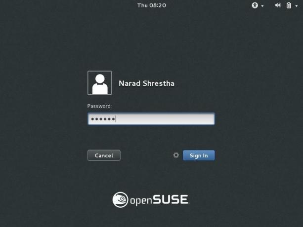 OpenSuse შესვლის ეკრანი