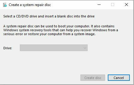 Създайте опции за диск за поправка на системата