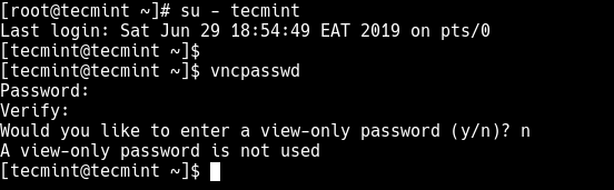 Imposta password VNC utente