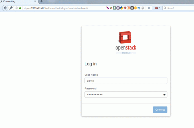 Nadzorna ploča za prijavu na OpenStack