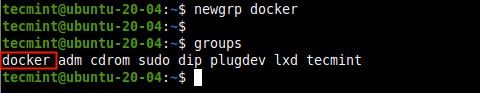Pievienot lietotāju Docker grupai