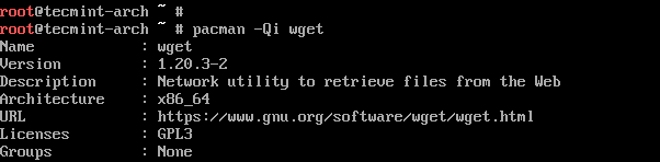 Bekreft Wget -installasjon på Arch Linux