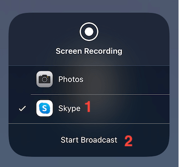 Selectați Skype și începeți difuzarea pe iPhone