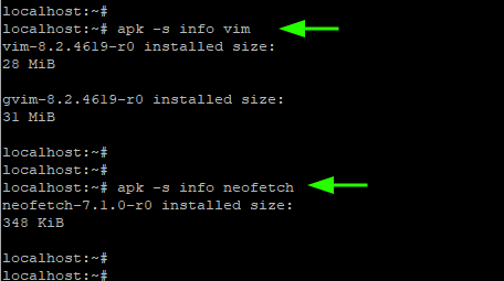 Leidke Alpine Linuxis installitud paketi suurus