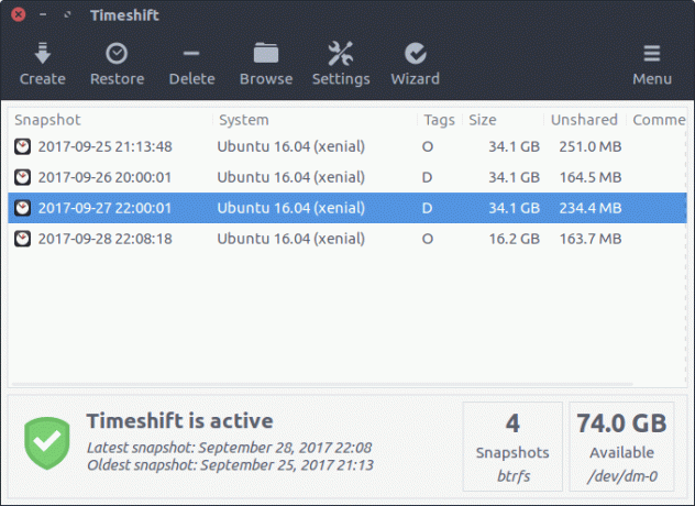 Инструмент восстановления системы Timeshift для Linux