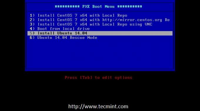 Seleccione Ubuntu en el menú PXE