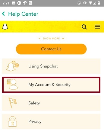 Contul și securitatea mea dezactivează contul Snapchat