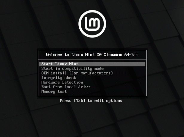 Linux Mint 20 Grub მენიუ