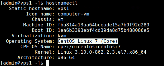 A CentOS verziójának ellenőrzése a hostnamectl paranccsal