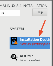 AlmaLinux installasjonsdestinasjon