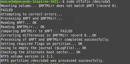 NTFS 마운트 오류 수정