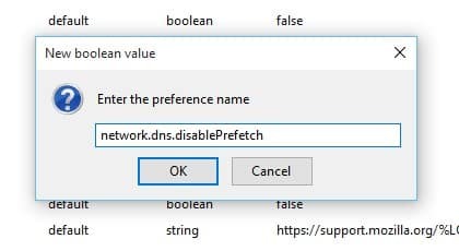 Onemogoči vnaprejšnje pridobivanje DNS v Firefoxu