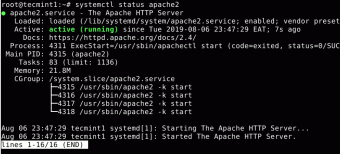 Verificați starea Apache2