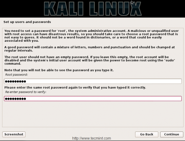 Установите пароль root для Kali Linux