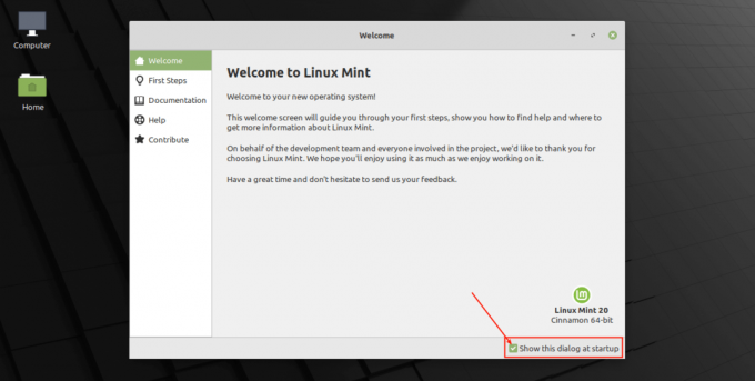 Экран приветствия Linux Mint 20