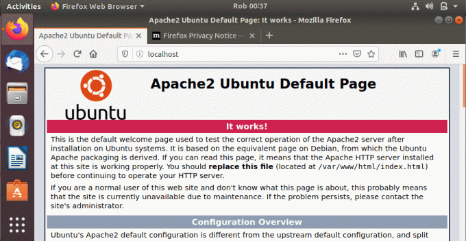 შეამოწმეთ Apache გვერდი Ubuntu– ში