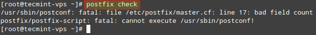 Zkontrolujte konfiguraci Postfixu