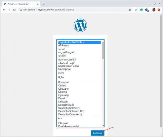 Vyberte instalační jazyk WordPress