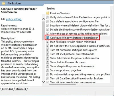 Налаштуйте SmartScreen Windows Defender