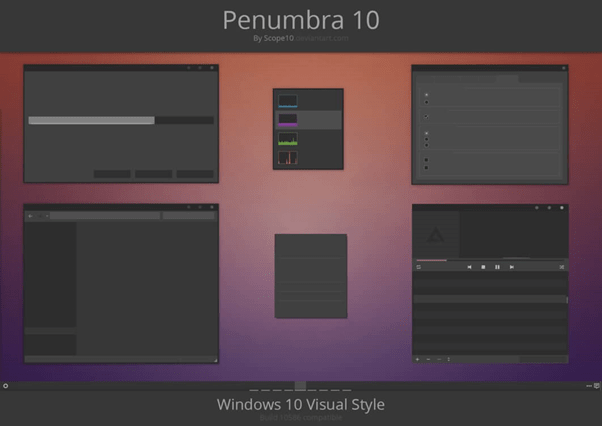 Temná téma pre Windows Penumbra 10