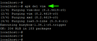 Rimuovere i pacchetti in Alpine Linux
