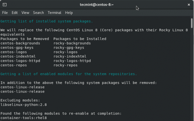 CentOS 8 repozitoriju noņemšana, izmantojot Rocky Linux