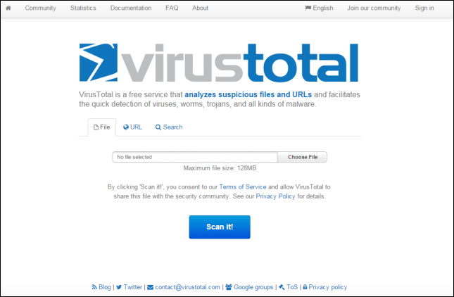VirusTotalにアクセス