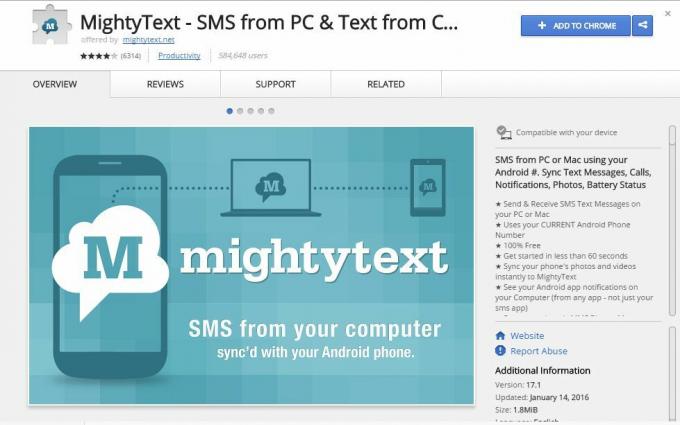 Добавить расширение Mighty Text в Chrome