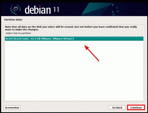 Debian 11 Festplattenauswahl