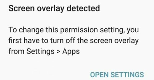 Исправить ошибку "Обнаружено наложение экрана" в приложениях на Android