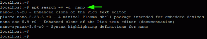 Ottieni la descrizione del pacchetto in Alpine Linux