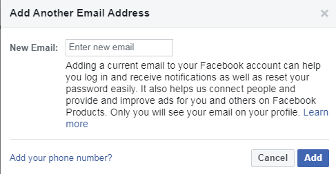 Добавить новый адрес электронной почты