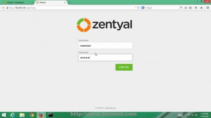 התחבר לממשק האינטרנט Zentyal