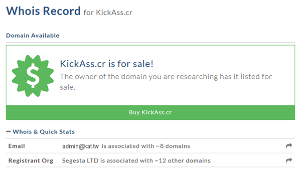Hlavní domény KickassTorrents se prodávají za minimální nabídku 230 $