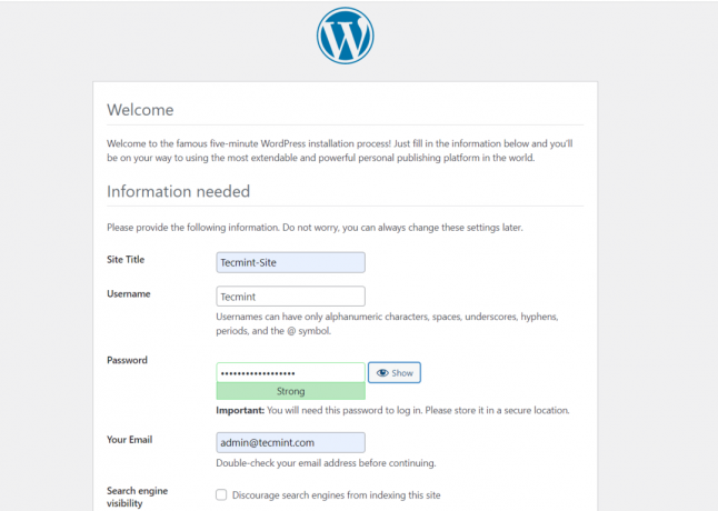 WordPress websted detaljer