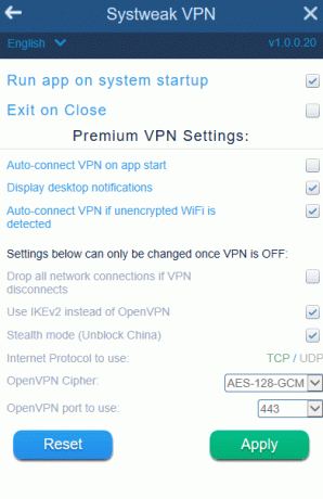 Setări VPN Premium Systweak