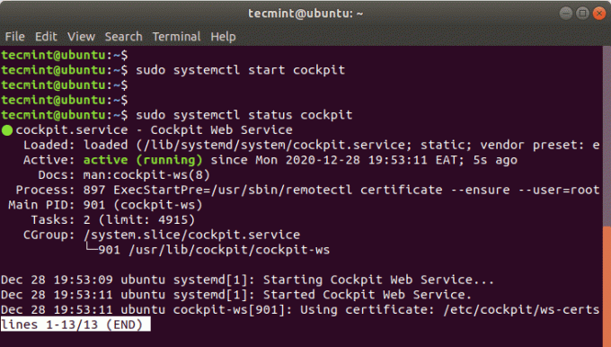 Tarkista ohjaamon Web -tila Ubuntussa